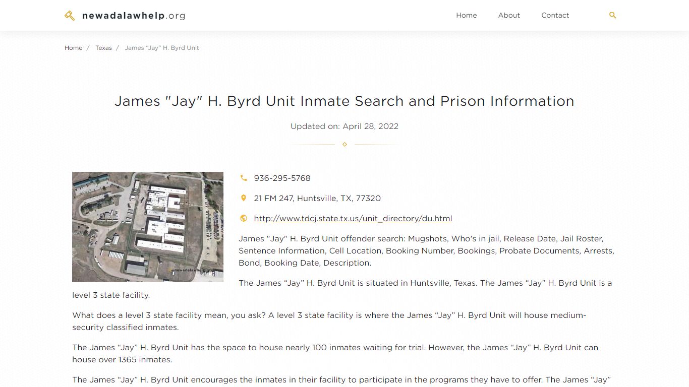 James "Jay" H. Byrd Unit Inmate Search, Visitation, Phone ...